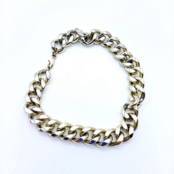 Chunky Vintage Eloxal Necklace, Large Curb Link Chain, Gold Tone Choker Length - Picture 3 of 4